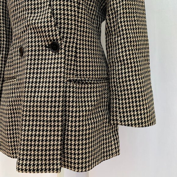 Vtg 80s Houndstooth Double Breast Wool Blazer Jacket Made in USA - Picture 8 of 16